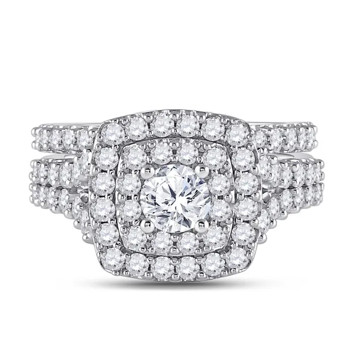 14k White Gold Round Diamond Halo Bridal Wedding Ring Set 2 Cttw Certified gndatlanta Rings
