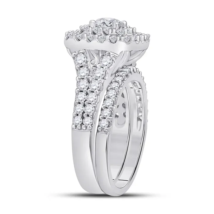 14k White Gold Round Diamond Halo Bridal Wedding Ring Set 2 Cttw Certified gndatlanta Rings