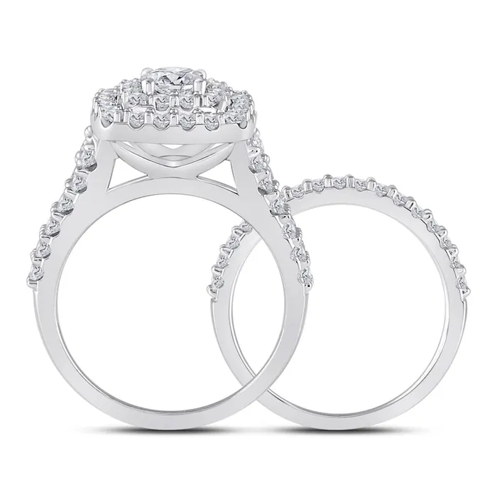 14k White Gold Round Diamond Halo Bridal Wedding Ring Set 2 Cttw Certified gndatlanta Rings