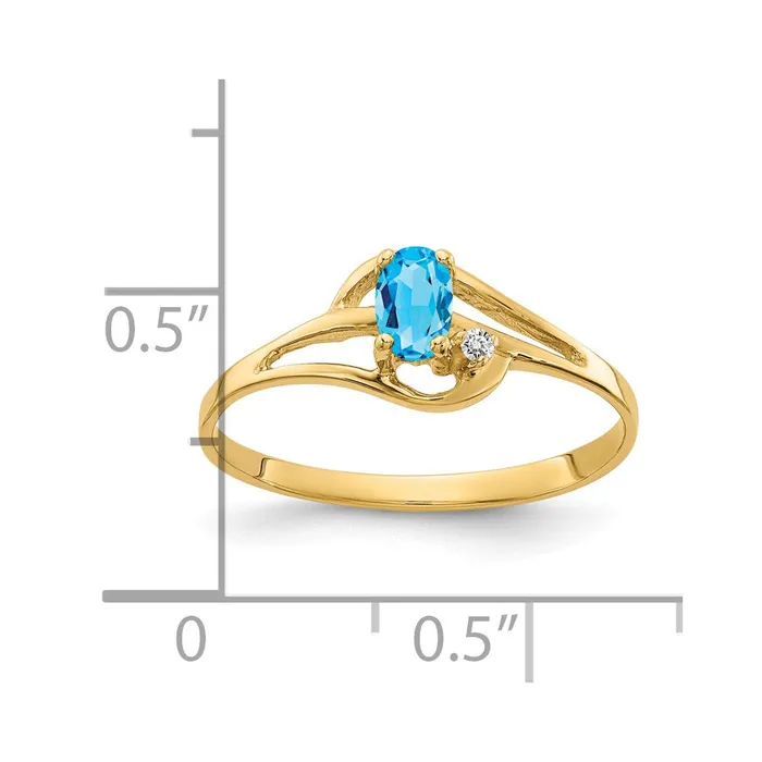 Goldiacom Rings 14K Yellow Gold 5x3mm Oval Blue Topaz AA Real Diamond ring