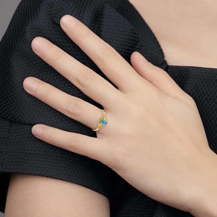 Goldiacom Rings 14K Yellow Gold 5x3mm Oval Blue Topaz AA Real Diamond ring