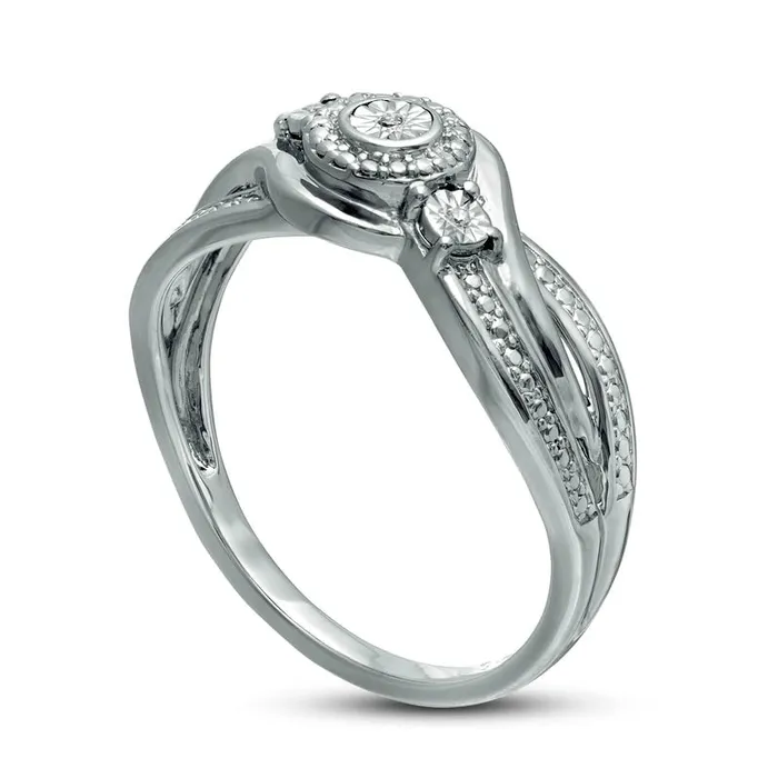 Goldia Rings Natural Diamond Accent Bypass Beaded Split Shank Promise Ring in Sterling Silver Goldia Rings Natural Diamond Accent Bypass Beaded Split Shank Promise Ring in Sterling Silver
