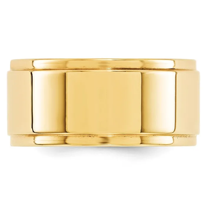 Goldia Rings Solid 14K Yellow Gold 10mm Flat with Step Edge MensWomens Wedding Band Ring Size 11