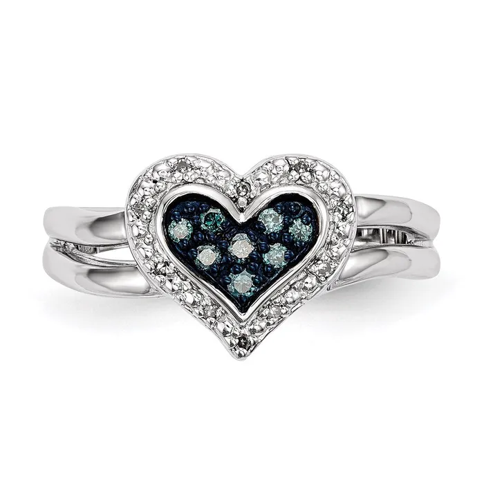 Goldia Rings White Night Sterling Silver Rhodiumplated White and Blue Diamond Heart Ring