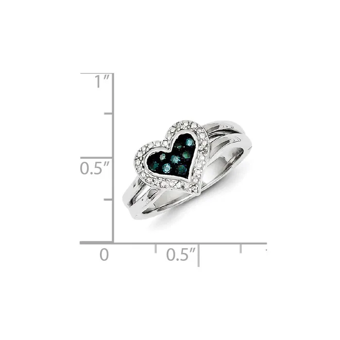 Goldia Rings White Night Sterling Silver Rhodiumplated White and Blue Diamond Heart Ring