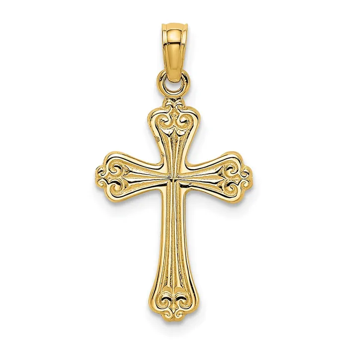 14K Polished Engraved Cross Charm TreasureFineJewelers Charm Necklaces