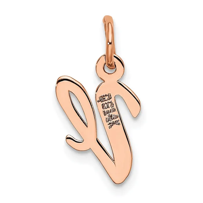 14k Rose Gold Small Script Letter V Initial Charm TreasureFineJewelers Charm Necklaces