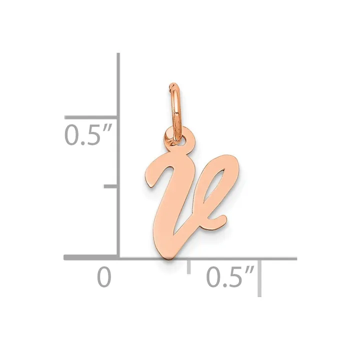 14k Rose Gold Small Script Letter V Initial Charm TreasureFineJewelers Charm Necklaces