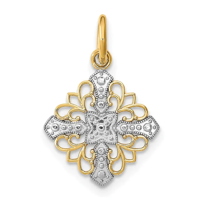 14K wRhodium and DC Filigree Medallion Charm TreasureFineJewelers Charm Necklaces 14K wRhodium and DC Filigree Medallion Charm TreasureFineJewelers Charm Necklaces