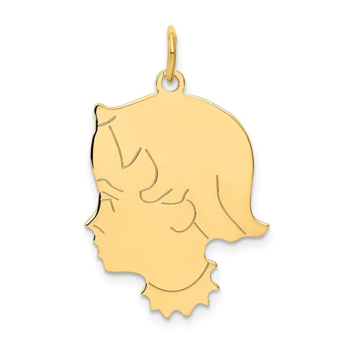 14k Yellow Gold 013 Depth Engravable Girl Head Charm TreasureFineJewelers Charm Necklaces 14k Yellow Gold 013 Depth Engravable Girl Head Charm TreasureFineJewelers Charm Necklaces