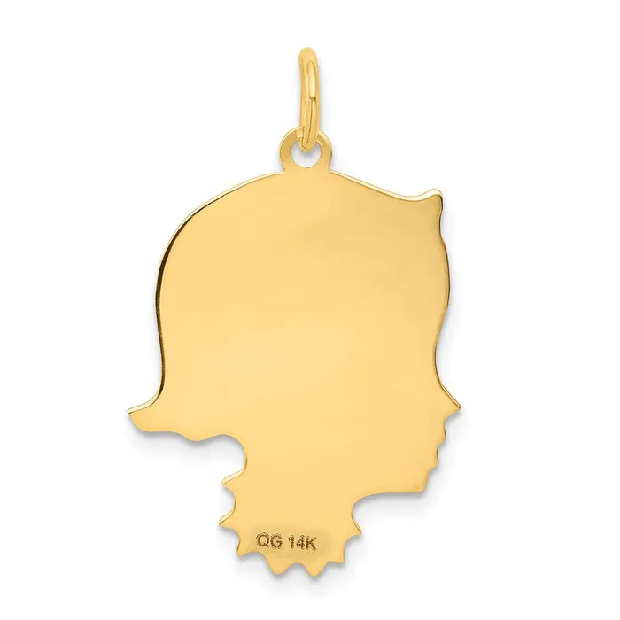 14k Yellow Gold 013 Depth Engravable Girl Head Charm TreasureFineJewelers Charm Necklaces