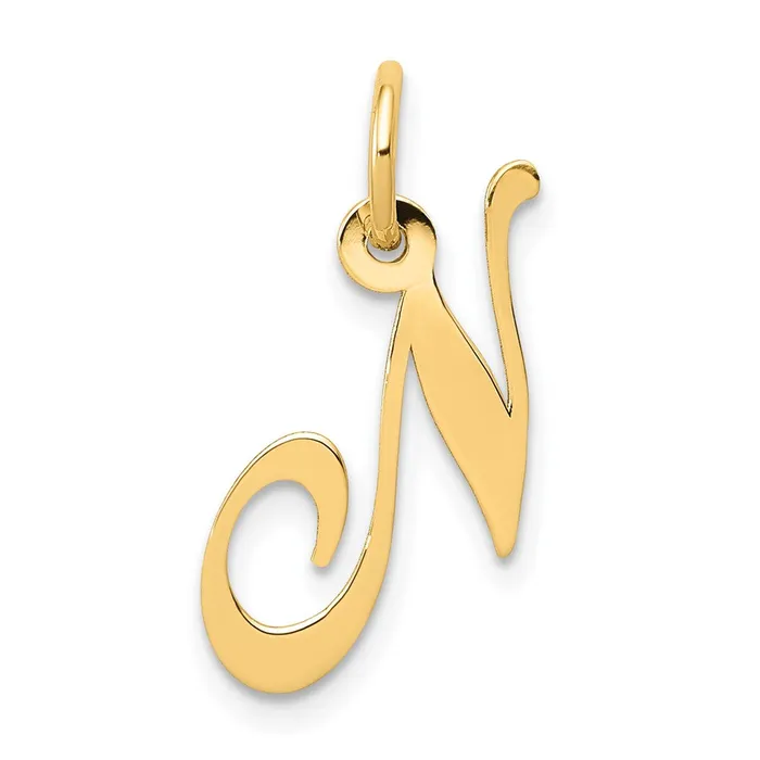 Charm Necklaces TreasureFineJewelers 10k Yellow Gold Small Fancy Script Initial N Charm Charm Necklaces TreasureFineJewelers 10k Yellow Gold Small Fancy Script Initial N Charm