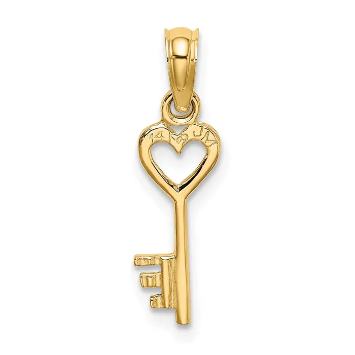 Charm Necklaces TreasureFineJewelers 14K 3D Key w Heart Charm