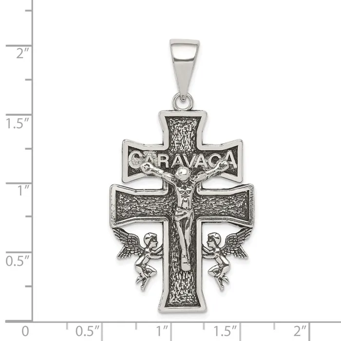 Necklaces TreasureFineJewelers Sterling Silver Antiqued Large Caravaca INRI Crucifix Cross Pendant