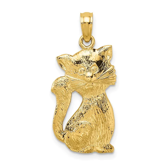 TreasureFineJewelers 14k Yellow Gold Sitting Cat Charm Charm Necklaces