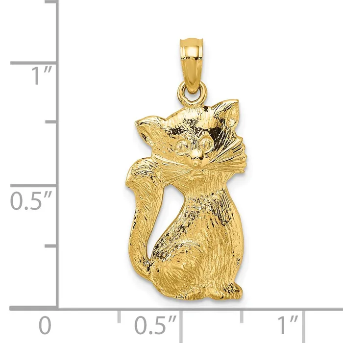 TreasureFineJewelers 14k Yellow Gold Sitting Cat Charm Charm Necklaces