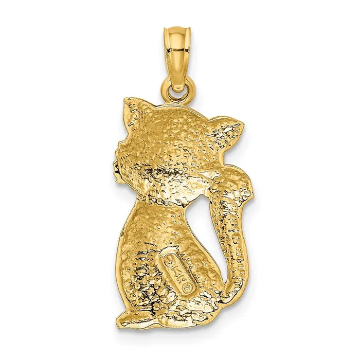 TreasureFineJewelers 14k Yellow Gold Sitting Cat Charm Charm Necklaces