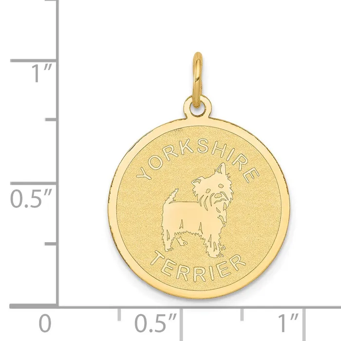 TreasureFineJewelers 14k Yellow Gold Yorkshire Terrier Disc Charm Charm Necklaces