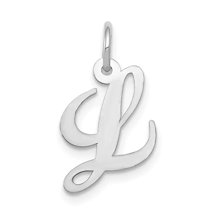 TreasureFineJewelers Charm Necklaces 10k White Gold Small Fancy Script Initial L Charm TreasureFineJewelers Charm Necklaces 10k White Gold Small Fancy Script Initial L Charm
