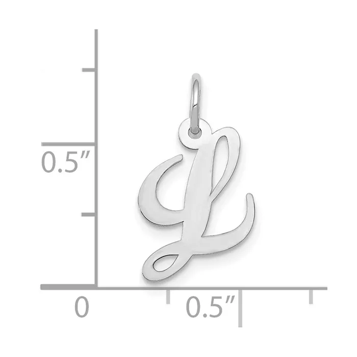 TreasureFineJewelers Charm Necklaces 10k White Gold Small Fancy Script Initial L Charm