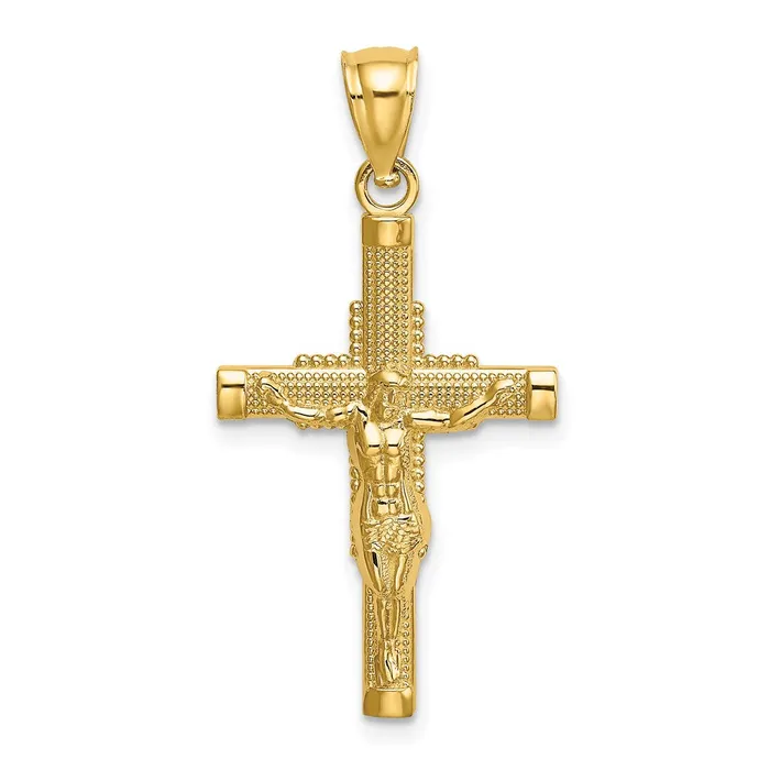TreasureFineJewelers Charm Necklaces 14K Beaded Accent Crucifix Charm