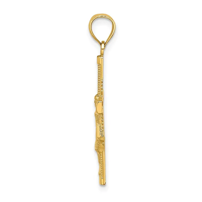 TreasureFineJewelers Charm Necklaces 14K Beaded Accent Crucifix Charm