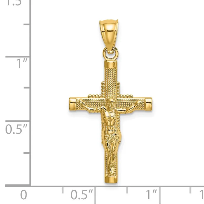 TreasureFineJewelers Charm Necklaces 14K Beaded Accent Crucifix Charm