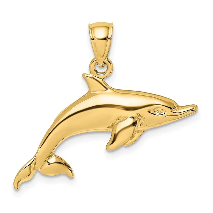 TreasureFineJewelers Charm Necklaces 14K Polished Swimming Dolphin Charm