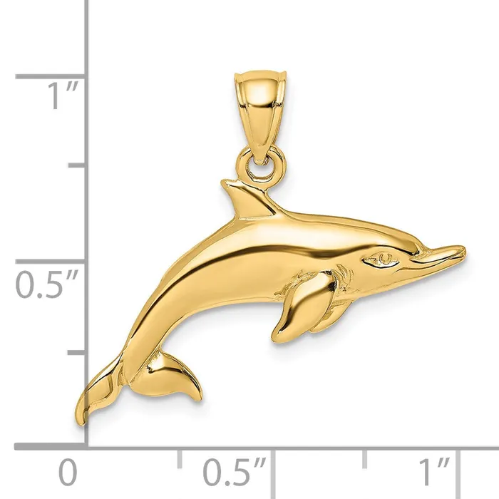 TreasureFineJewelers Charm Necklaces 14K Polished Swimming Dolphin Charm