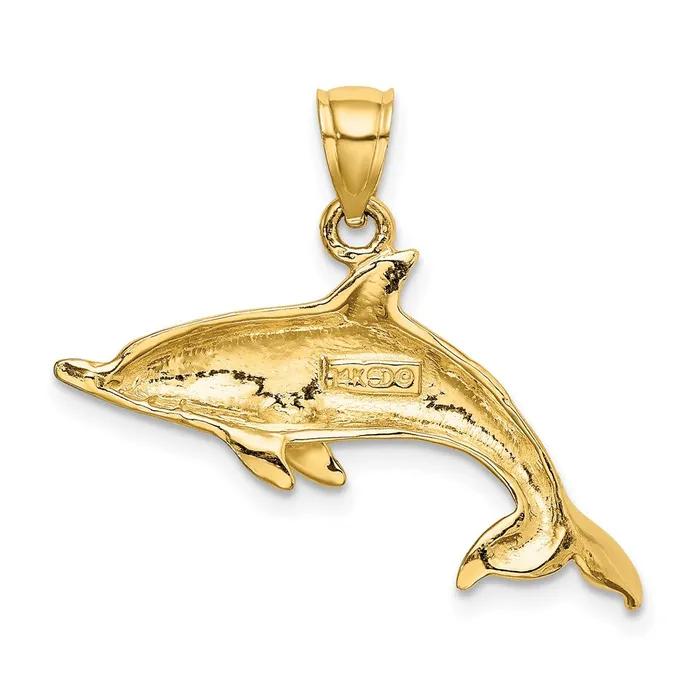 TreasureFineJewelers Charm Necklaces 14K Polished Swimming Dolphin Charm