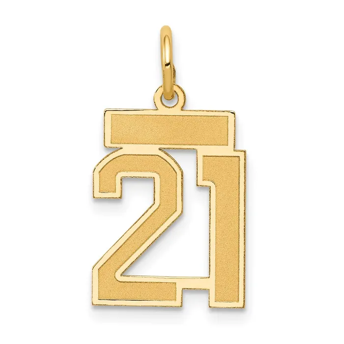 TreasureFineJewelers Charm Necklaces 14k Small Satin Number 21 Charm