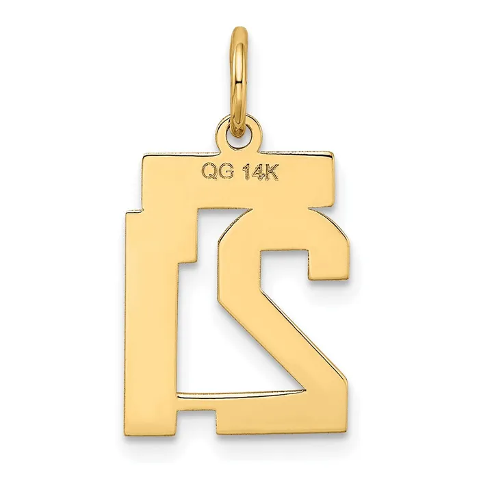 TreasureFineJewelers Charm Necklaces 14k Small Satin Number 21 Charm