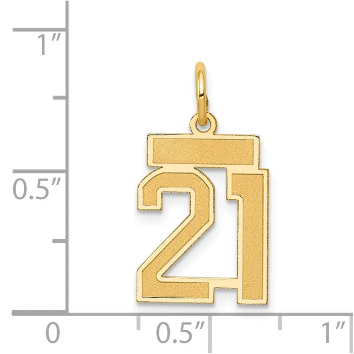 TreasureFineJewelers Charm Necklaces 14k Small Satin Number 21 Charm