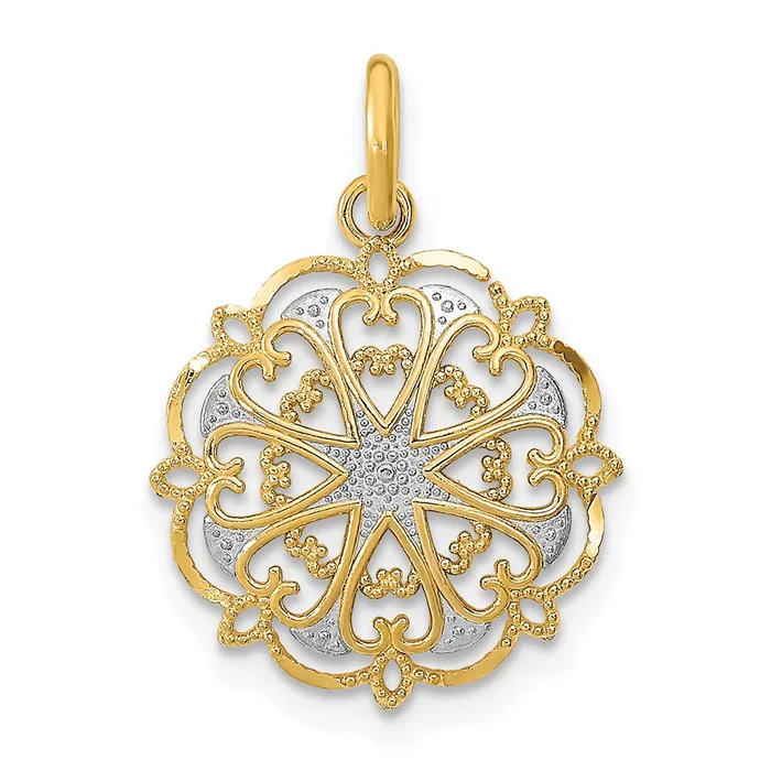 TreasureFineJewelers Charm Necklaces 14K wRhodium and DC Filigree Heart Round Charm TreasureFineJewelers Charm Necklaces 14K wRhodium and DC Filigree Heart Round Charm