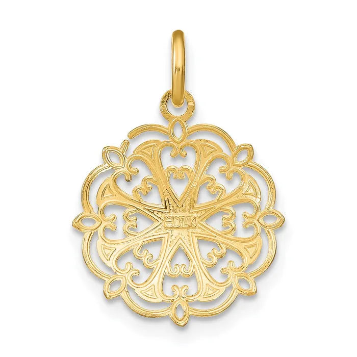 TreasureFineJewelers Charm Necklaces 14K wRhodium and DC Filigree Heart Round Charm
