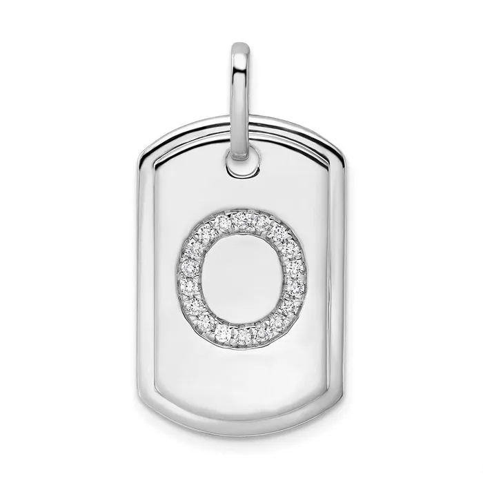 TreasureFineJewelers Charm Necklaces 14K White Gold Diamond Initial O Dog Tag Charm TreasureFineJewelers Charm Necklaces 14K White Gold Diamond Initial O Dog Tag Charm