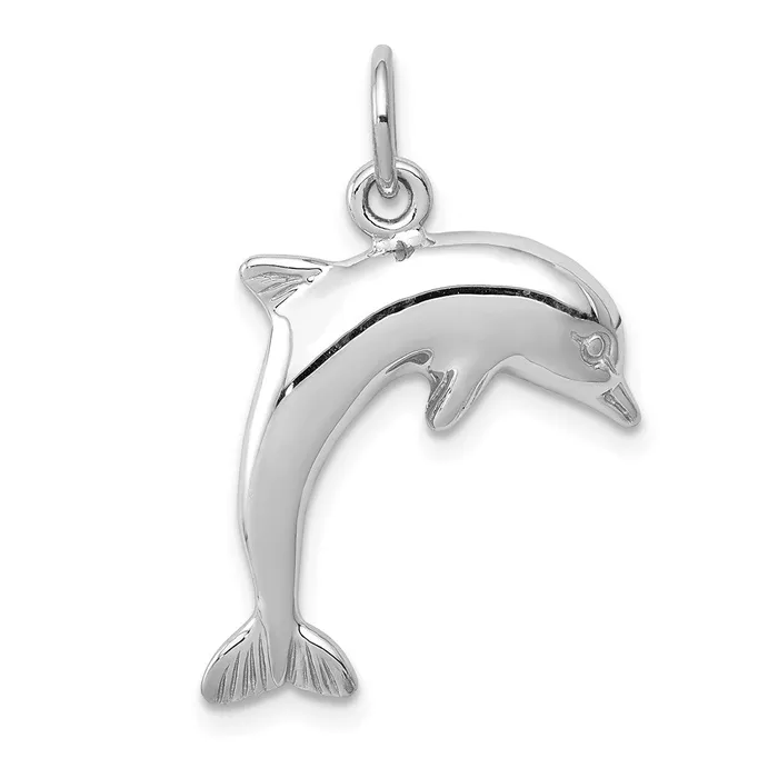 TreasureFineJewelers Charm Necklaces 14k White Gold Dolphin Charm