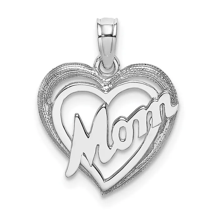 TreasureFineJewelers Charm Necklaces 14K White Gold MOM Inside Heart Charm TreasureFineJewelers Charm Necklaces 14K White Gold MOM Inside Heart Charm