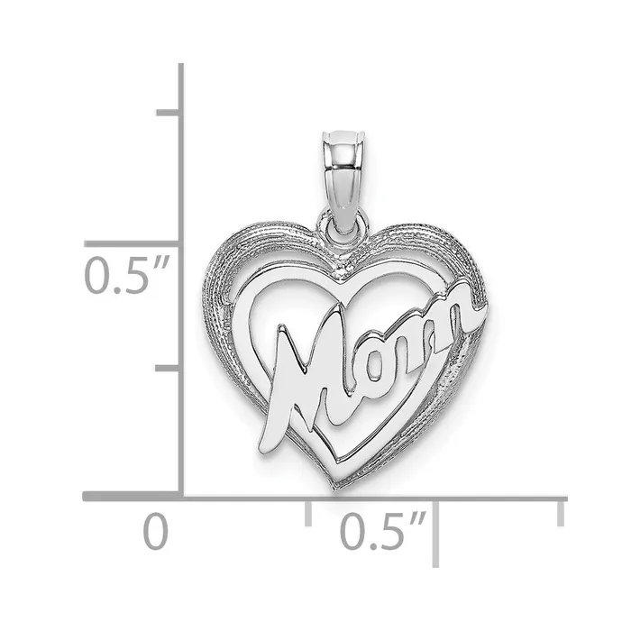 TreasureFineJewelers Charm Necklaces 14K White Gold MOM Inside Heart Charm