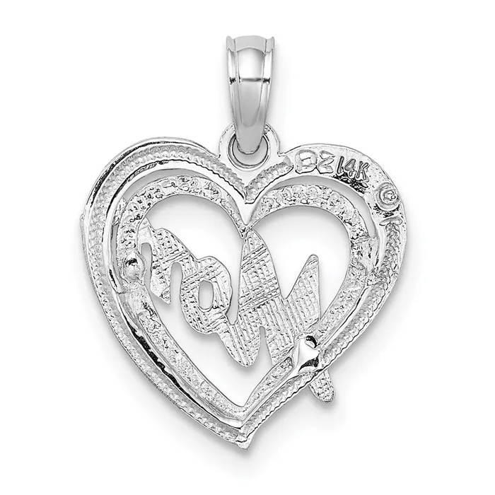 TreasureFineJewelers Charm Necklaces 14K White Gold MOM Inside Heart Charm