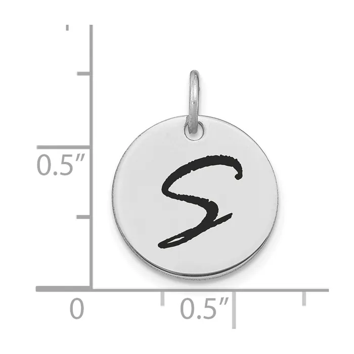 TreasureFineJewelers Charm Necklaces 14k White Gold Polished Black Enamel Letter S Initial Disk Charm