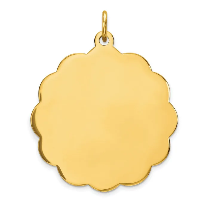 TreasureFineJewelers Charm Necklaces 14k Yellow Gold 027 Gauge Engravable Scalloped Disc Charm TreasureFineJewelers Charm Necklaces 14k Yellow Gold 027 Gauge Engravable Scalloped Disc Charm