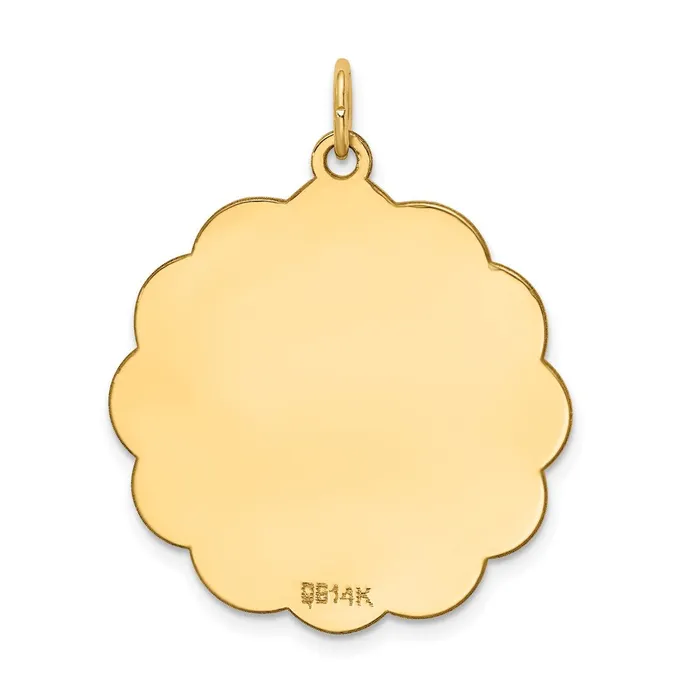 TreasureFineJewelers Charm Necklaces 14k Yellow Gold 027 Gauge Engravable Scalloped Disc Charm