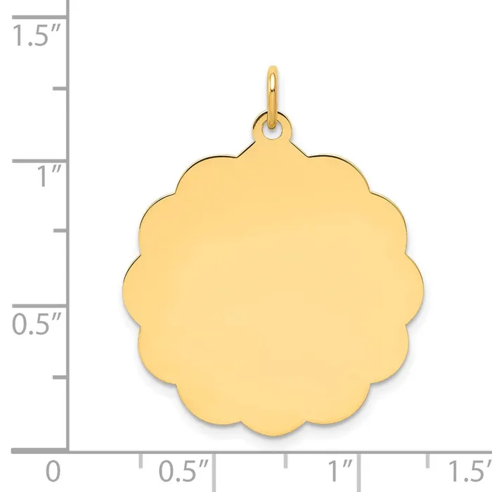 TreasureFineJewelers Charm Necklaces 14k Yellow Gold 027 Gauge Engravable Scalloped Disc Charm