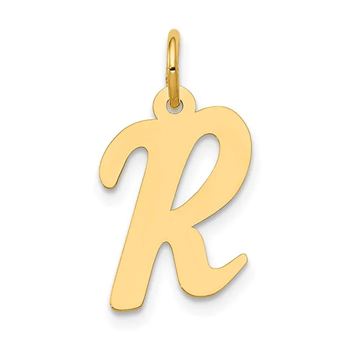 TreasureFineJewelers Charm Necklaces 14k Yellow Gold Medium Script Letter R Initial Charm TreasureFineJewelers Charm Necklaces 14k Yellow Gold Medium Script Letter R Initial Charm