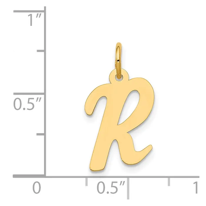 TreasureFineJewelers Charm Necklaces 14k Yellow Gold Medium Script Letter R Initial Charm