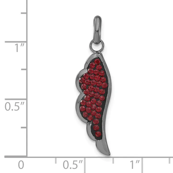 TreasureFineJewelers Sterling Silver Black Ceramic Red Swarovski Elements Wing Pendant Necklaces