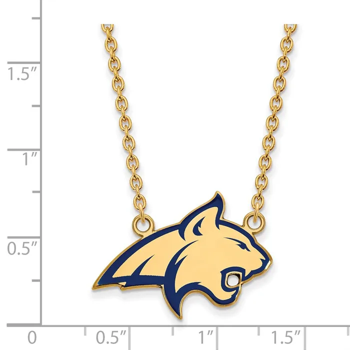 TreasureFineJewelers Sterling Silver Goldplated Montana State University Bobcat Large Enameled Pendant 18 inch Necklace Necklaces