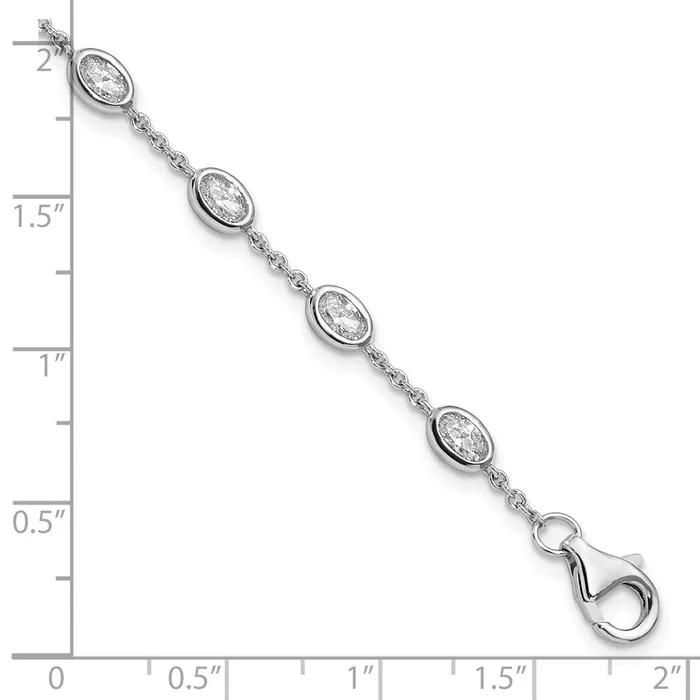 Bracelets Sterling Silver Rhodiumplated Oval CZ w1in ext 11 Station BraceletWBCQG590465 WB Choice Jewelry