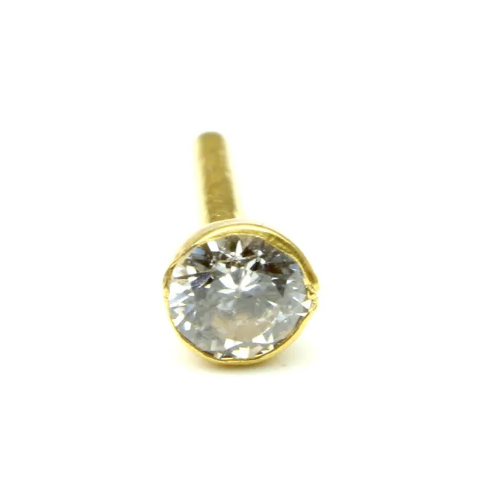 Karizma Jewels Single stone CZ Piercing Nose Stud Nose Pin Solid 14k Yellow Gold from India Earrings